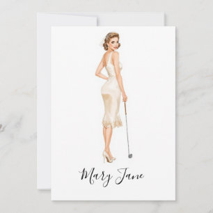 Convites Mulher de golfe jogadora de golfe no campo de golf