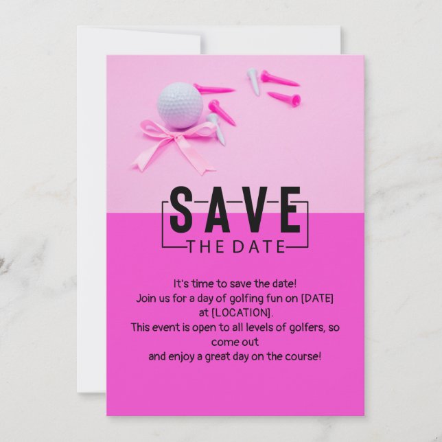 Convites Mulher de golfe salvar a data tema rosa (Frente)