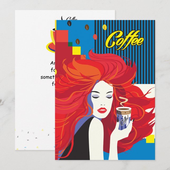 Convites "Mulher de Moda Bonita com Xícara de Café" Pop Art (Frente/Verso)