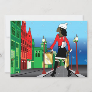 Convites Mulher de Natal comprando com bolsas vestidas de m