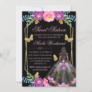 Convites Mulher de Pele Escura em Vestido Floral Mexicano S