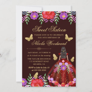 Convites Mulher de Pele Escura em Vestido Floral Mexicano S