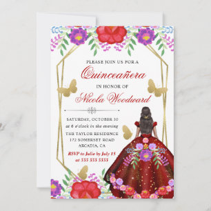 Convites Mulher de Pele Morena Vestido Floral Mexicano Quin