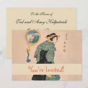 Convites Mulher de Quimono Japonês Antigo Ukiyo-e Xilogravu