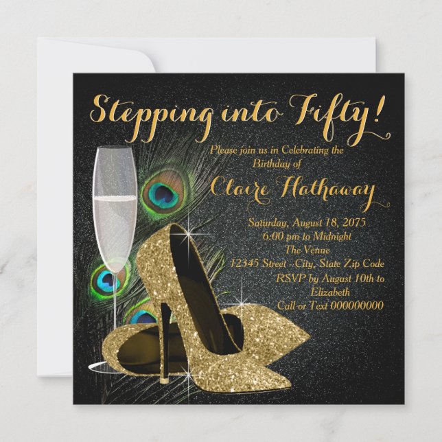 Convites Mulher Dourada Festa de aniversário Peacock (Frente)