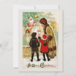 Convites Mulher e crianças vintage de Natal fazendo compras