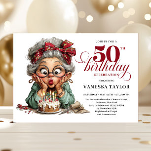 Convites Mulher Excêntrica Doce Aniversário de 50 anos Humo