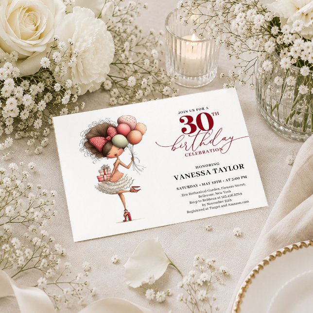 Convites Mulher Excêntrica na Moda Aniversário de 30 anos G (Trendy Quirky Woman 30th Birthday Deep Red Script Invite

)