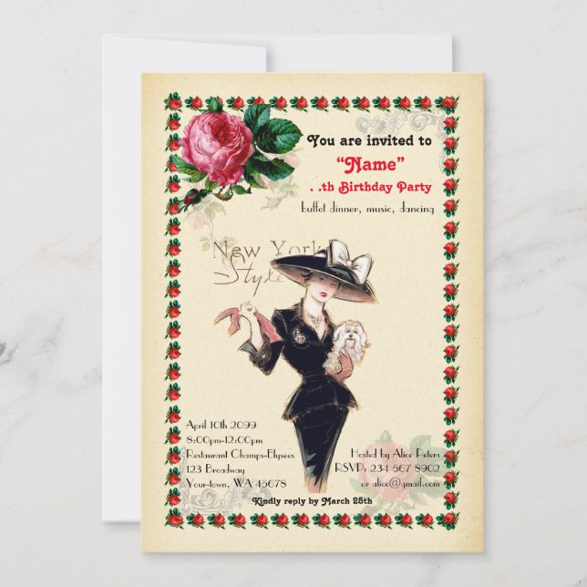 Convites Mulher Festa de aniversário Qualquer idade, estilo (Frente)