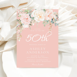 Convites Mulher Floral Rosa Blush 50º Aniversário