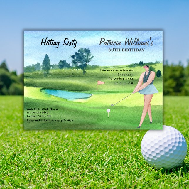 Convites Mulher Jogadora de Golfe Comemora 60º Aniversário (Criador carregado)