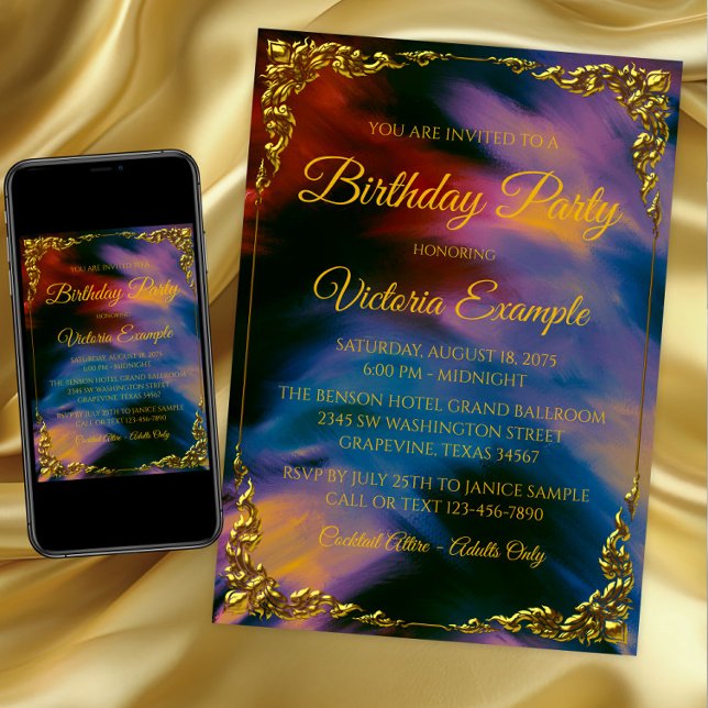 Convites Mulher: Joias Sunset Tintas Tintas Tintas Tintas T (Jewel tone and gold any event invitation. Instant download and printed invitations available.)