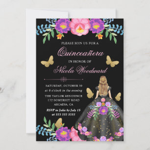 Convites Mulher Loira em Vestido Floral Mexicano Quinceañer