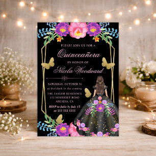 Convites Mulher Morena Vestido Floral Mexicano Quinceañera