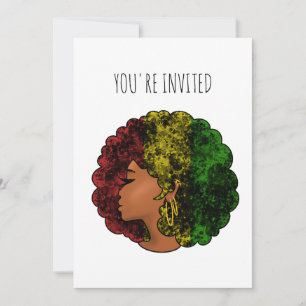 Convites Mulher negra rastafari afro vermelho amarelo verde