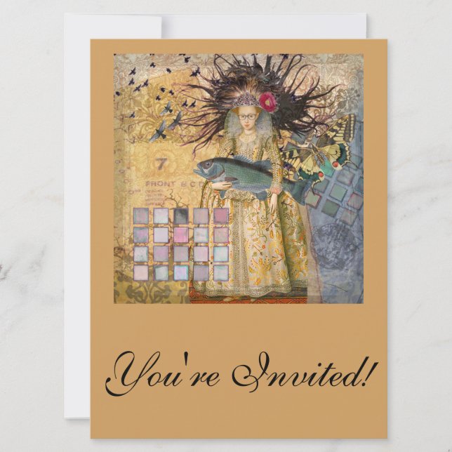 Convites Mulher Peixes Vintage Gótico Clássico (Frente)