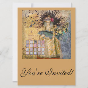 Convites Mulher Peixes Vintage Gótico Clássico