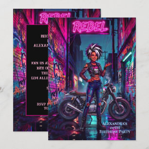 Convites Mulher Rebelde Aniversário Grafite Moto Beco