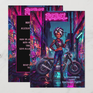 Convites Mulher Rebelde Aniversário Grafite Moto Beco