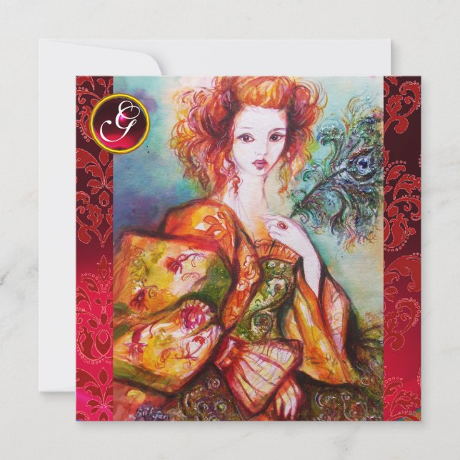 CONVITES MULHER ROMÂNTICA COM PENA DE PAZ ESPUMANTE, VERMEL (Frente)