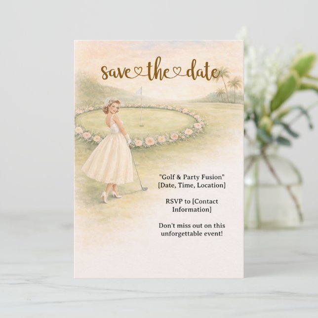 Convites Mulher solteira joga golfe (Em pé/Frente)