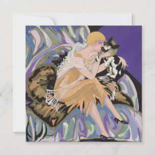 Convites Mulher Vintage Art Déco com Gato por S. Chompre