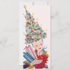 Convites Mulher Vintage com Chapéu de Árvore de Natal Cartã