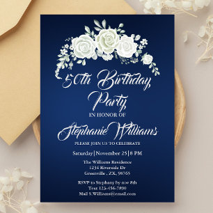 Convites Mulher Vintage White Rose Border 50th Birthday