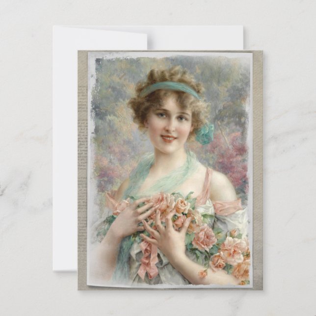 Convites Mulher Vitoriana com Rosas em Fundo de Aquarela (Frente)