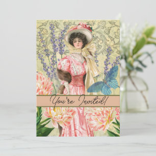 Convites Mulher Vitoriana Floral Rosa Regência