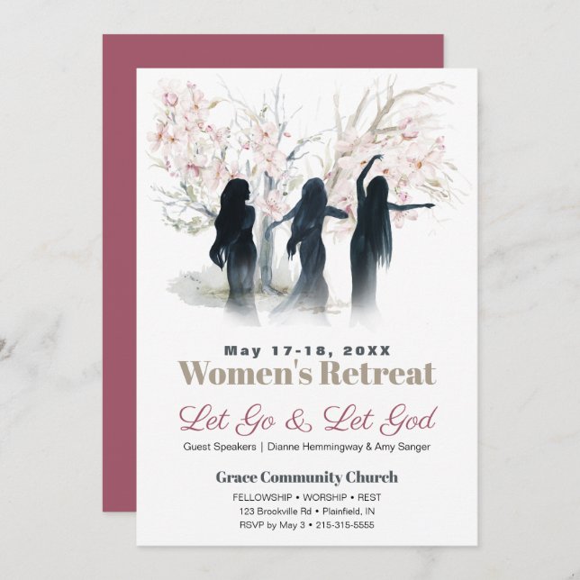 Convites Mulheres Dançando Árvores de Aquarela Retrecimento (Frente/Verso)