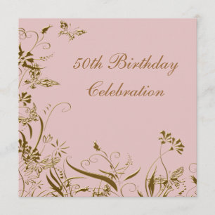 Convites Mulheres Douradas Borboleta Rosa 50º Aniversário