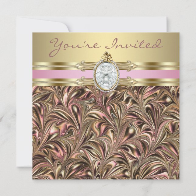 Convites Mulheres Douradas cor-de-rosa Convidam Festa de An (Frente)