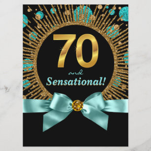 Convites Mulheres Festa de aniversário 70 Azul-Teal Dourado