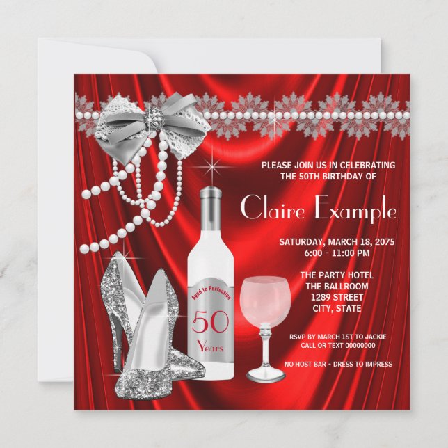 Convites Mulheres Festas de aniversário Vermelhas Envelheci (Frente)