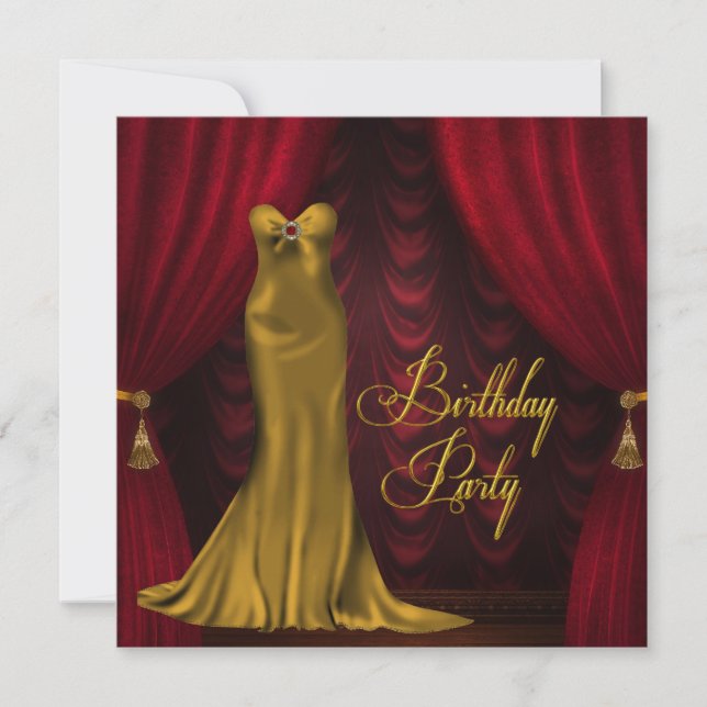 Convites Mulheres Ruby Red Dourado Art Deco Festa de aniver (Frente)