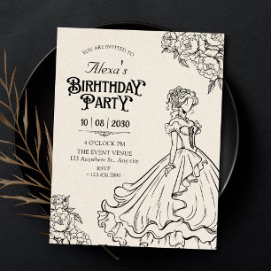 Convites Mulheres vintage de vestido de aniversário