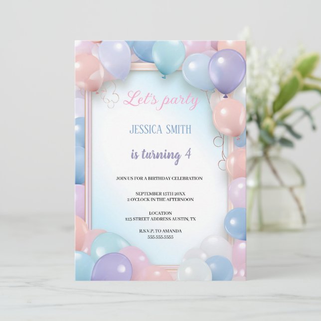 Convites multicolor birthday balloons invitation (Em pé/Frente)