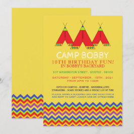 Convites Multicolor Chevron Tipi, Camping Birthday