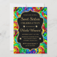 Multicolor e Vidro Manchado Dourado Sweet 16