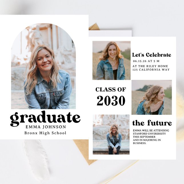 Convites Multiple Photo Graduation Card, Minimalist Senior  (Criador carregado)