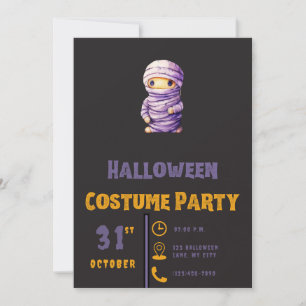Convites Múmia Branco e Roxo Halloween Preto Moderno
