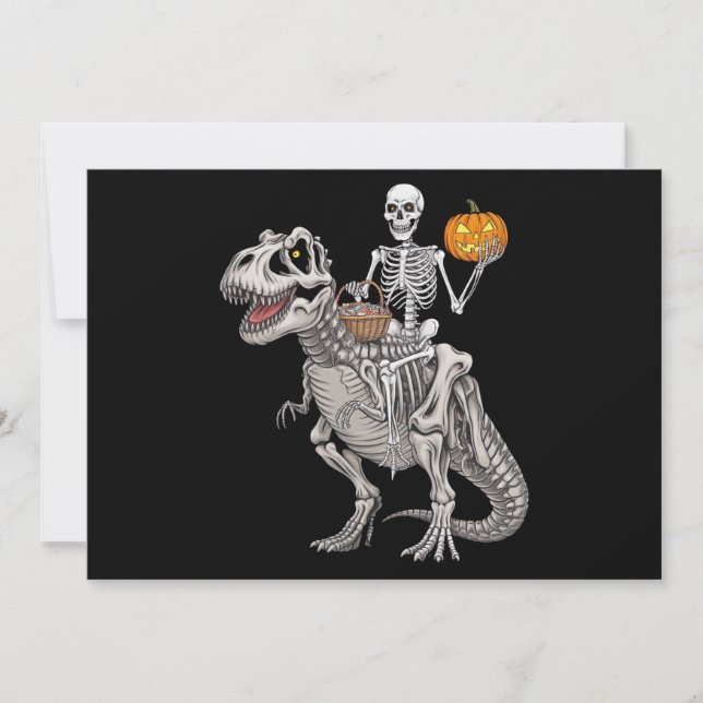 Convites Múmia de Esqueleto Montando Dinossauro T rex Hallo (Frente)