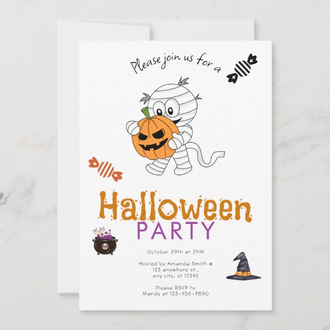 Convites Múmia Organiza Festa de Halloween com Abóbora (Frente)