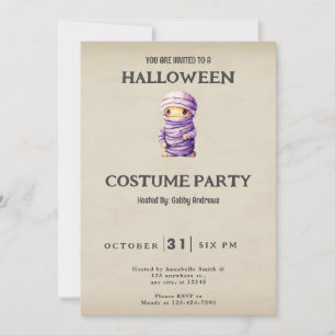 Convites Múmia Roxa e Branca Vintage Halloween