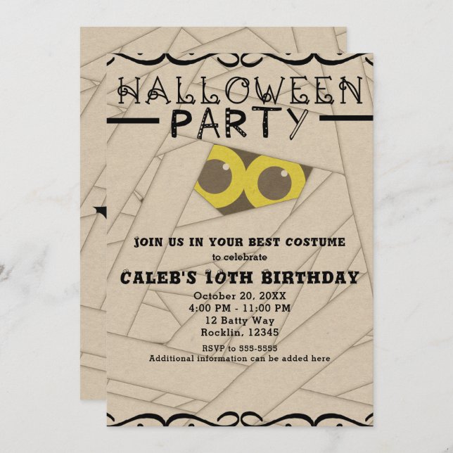 Convites Mummy Kraft Paper Olha Festa de Figurino de Hallow (Frente/Verso)