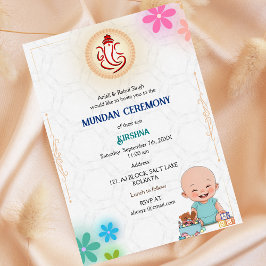 Convites Mundan Ceremony Ganesha Logotipo Floral Mínimo