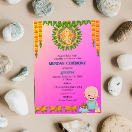 Convites Mundan Ceremony Ganesha Logotipo Floral Mínimo