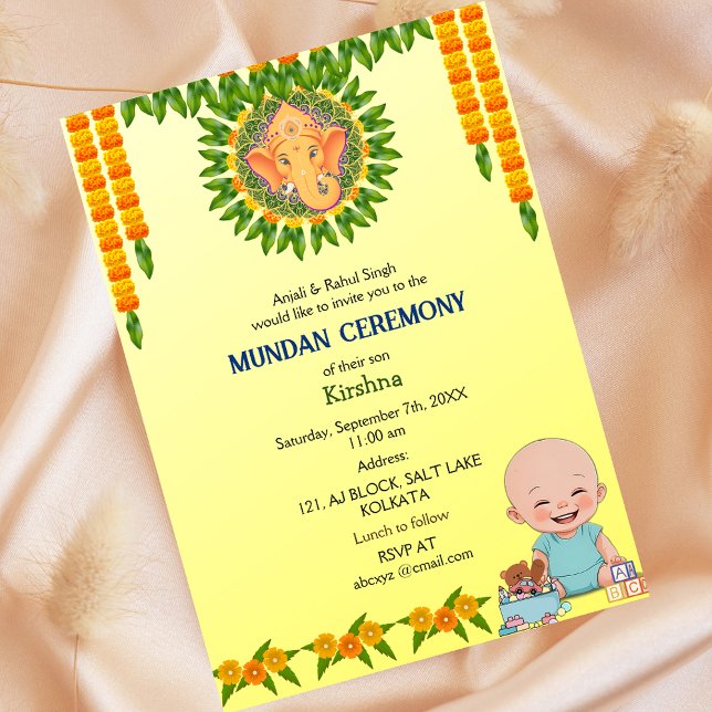 Convites Mundan Ceremony Ganesha Logotipo Floral Mínimo (Criador carregado)