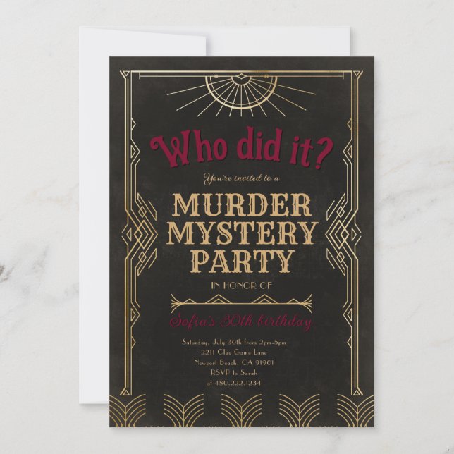 Convites Murder Mystery Game Birthday Party Invitation (Frente)